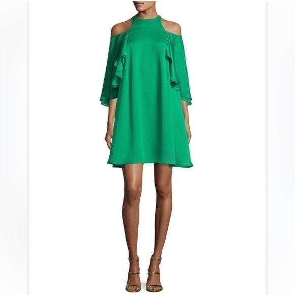 Nwt Halston heritage Sz 4 viridian green swing dress flutter sleeve lined $275 - Picture 1 of 11